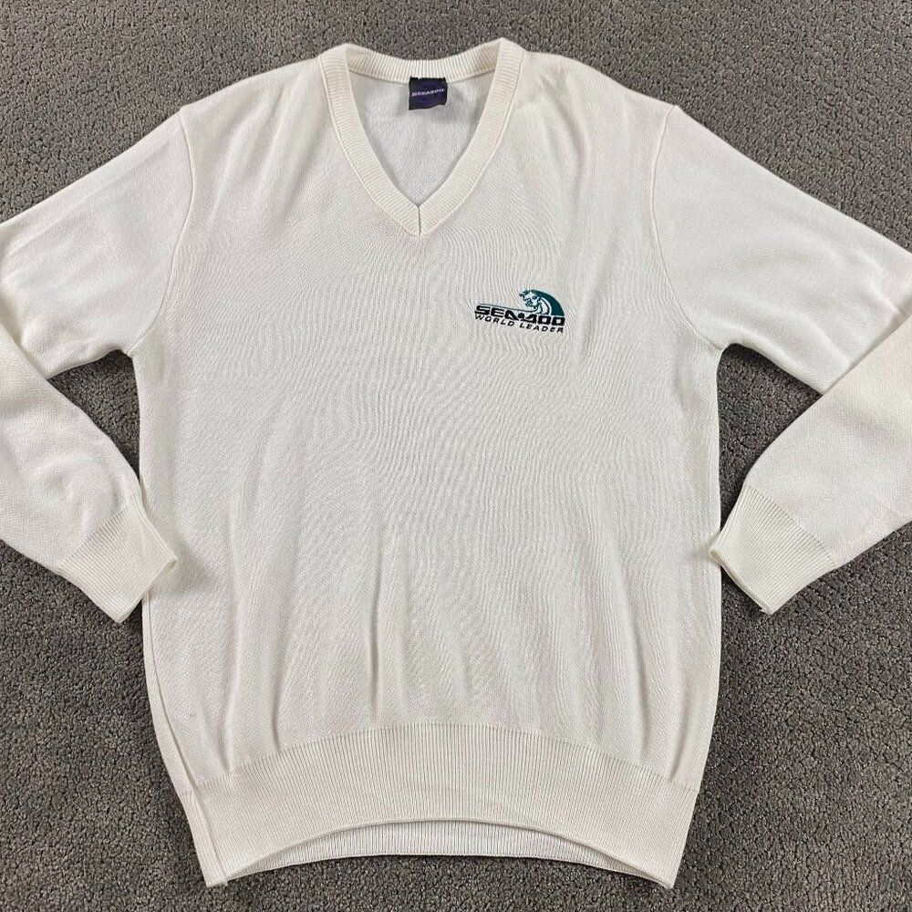Vintage Seadoo Sea-Doo Bombardier Knit Sweater Mens Medium White Acrylic Jet Ski